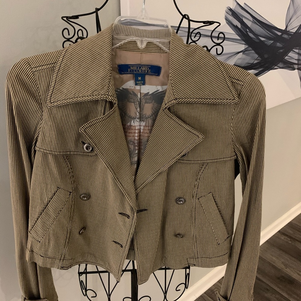 NWOT Millard Fillmore striped cropped casual coat